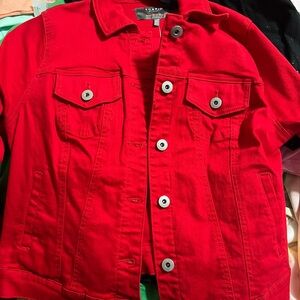 Red Denim Jacket torrid with matching skirt